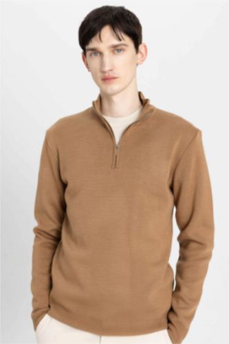 بلوز تريكو سادة قصة عادية بياخة عالية بسحاب