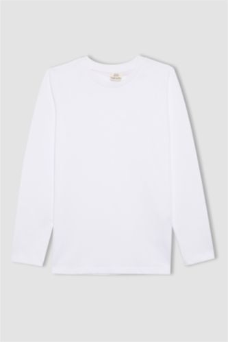 Erkek Çocuk Bisiklet Yaka Basic Düz Uzun Kollu Tişört