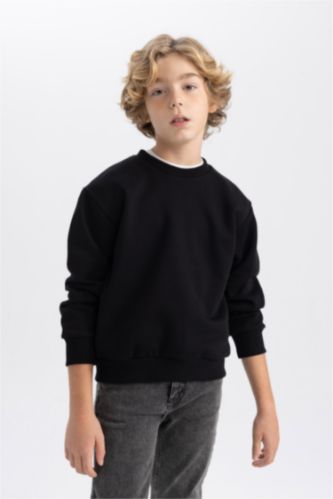 Erkek Çocuk Bisiklet Yaka Basic Düz Sweatshirt