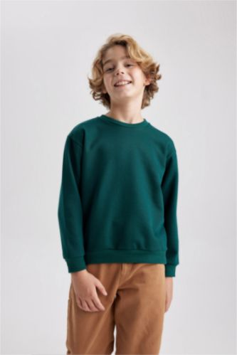 Erkek Çocuk Bisiklet Yaka Basic Düz Sweatshirt