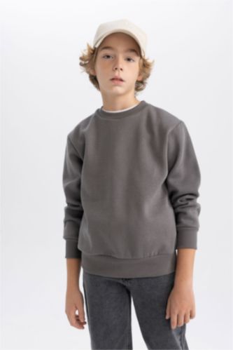 Erkek Çocuk Bisiklet Yaka Basic Düz Sweatshirt