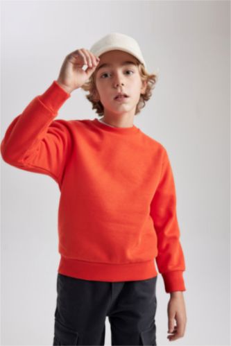 Erkek Çocuk Bisiklet Yaka Basic Düz Sweatshirt