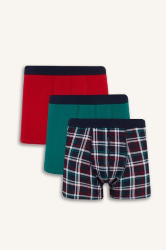 Regular Fit Kareli 3'lü Boxer