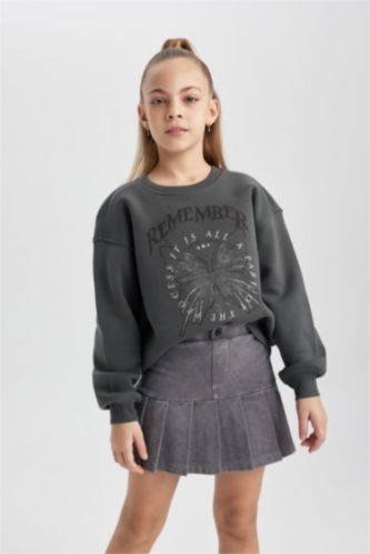 Girls & Teens Anthracite Regular Fit Crew Neck Sweatshirt