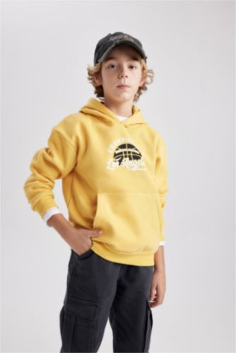 Erkek Çocuk Baskılı Kanguru Cepli Kapüşonlu Sweatshirt