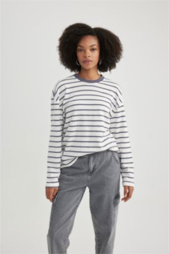 Bisiklet Yaka Çizgili Uzun Kollu Tişört