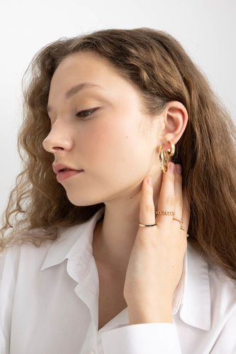 Woman 3 Piece Gold Hoop Earrings