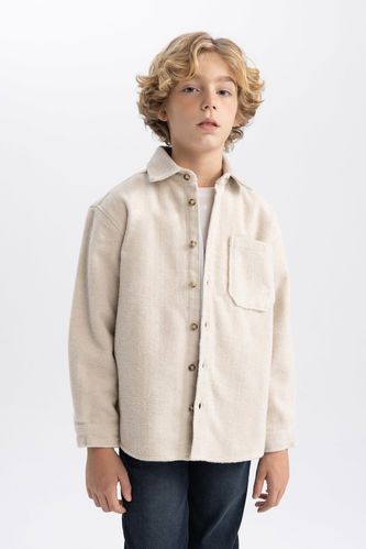 Erkek Çocuk Oversize Fit Yün Görünümlü Uzun Kollu Gömlek