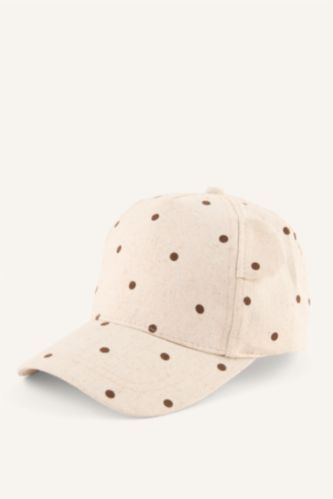 Kız Bebek Bej Baskılı Pamuklu Cap Şapka Kız Bebek