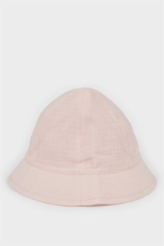 Kız Bebek Pembe Müslin Bucket Şapka Kız Bebek