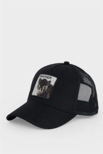 Erkek Siyah Erkek Etiket Baskılı Dokuma Beyzbol Basketbol Şapkası