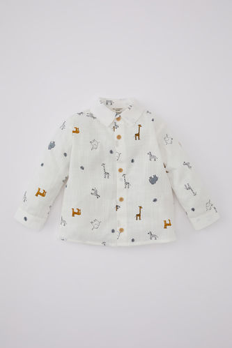 Baby Boy Patterned Voile Long Sleeve Shirt
