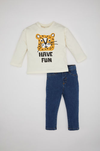 Baby Boy Animal Patterned Sweatshirt Fabric 2 Piece Set