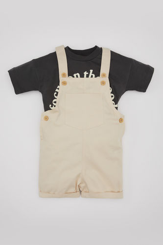Baby Boy Slogan Printed Jersey T-Shirt Salopet 2 Piece Set