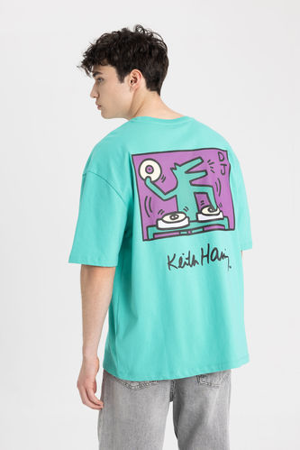Oversize Fit Keith Haring Licensed Crew Neck Printed T-Shirt