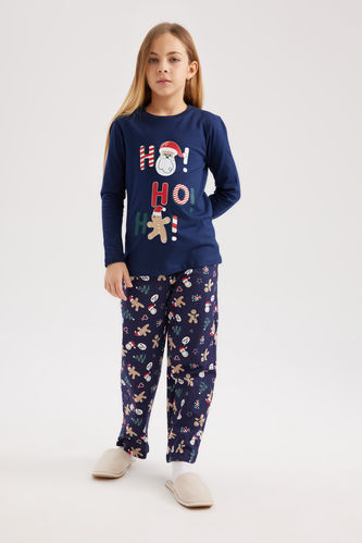 Kız Çocuk Yılbaşı Temalı Uzun Kollu Penye Mini Me Pijama Takımı
