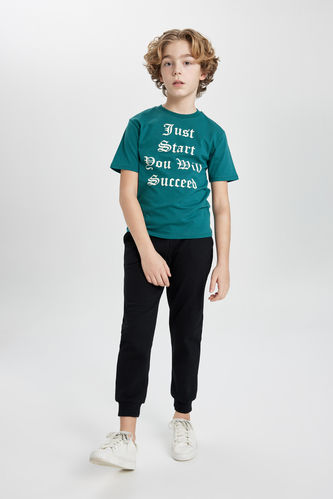 Boy Slogan Printed Short Sleeve T-Shirt Sweatpants 2 Piece Set