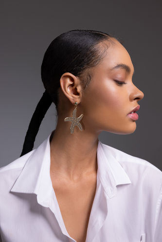 Woman Star Figured Dangle Gold Earrings
