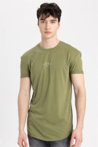 Long Muscle Fit Crew Neck Printed Short Sleeve T-Shirt