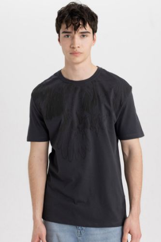 Regular Fit Bisiklet Yaka Baskılı Kısa Kollu Tişört