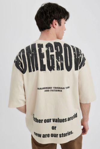 Oversize Fit Crew Neck Printed Short Sleeve T-Shirt