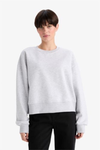 Boxy Fit Bisiklet Yaka Basic Düz Sweatshirt