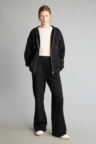 نساء أسود Straight Fit Thick Sweatshirt Fabric Trousers