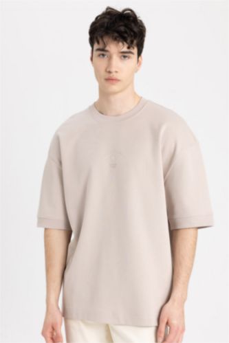 Loose Fit Crew Neck Printed Heavy Fabric T-Shirt