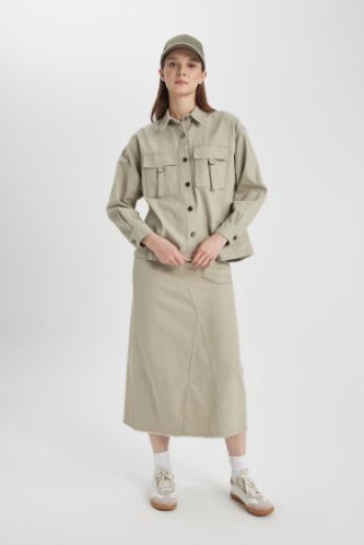 Khaki WOMEN A Cut Gabardine Skirt 3060937 | DeFacto