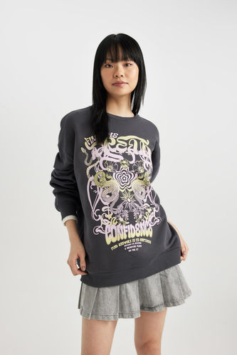 Oversize Fit Printed Thick Sweatshirt