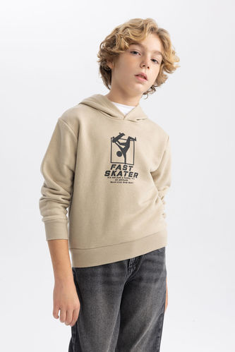 Boy Printed Hooded Thick Sweatshirt