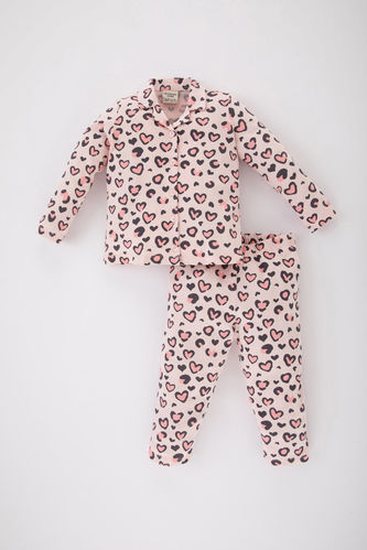 Kız Bebek Leopar Desenli Uzun Kollu Penye Pijama Takımı