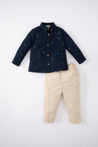 Erkek Bebek Desenli Twill  Gömlek Pantolon 2'li Takım