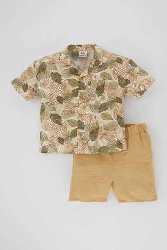 Baby Boy Tropical Patterned Shirt and Shorts 2 Piece Set