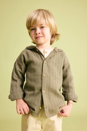 Baby Boy Hooded Textured Long Sleeve Shirt