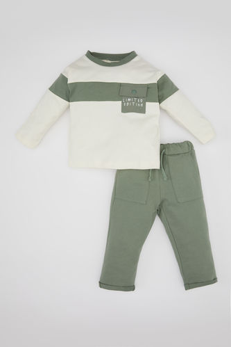 Erkek Bebek Renk Bloklu Sweatshirt Eşofman Altı 2'li Takım