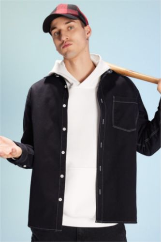 قميص كم طويل قطن قصة مريحة