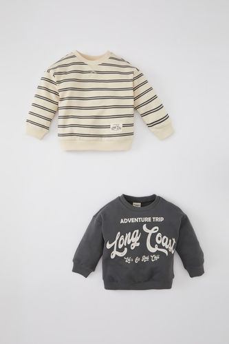 Baby Boy Crew Neck Slogan Printed 2 Piece Sweatshirts