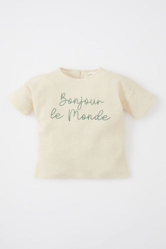 T-Shirt Coupe Régulière Manches Courtes Imprimé Slogan à Col Rond Coupe Standard Pour Bébé Fille