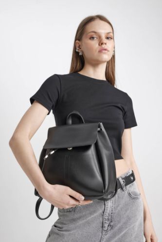 Black backpack clearance faux leather