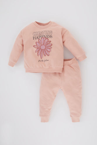 Kız Bebek Çiçekli Sweatshirt Eşofman Altı 2'li Takım
