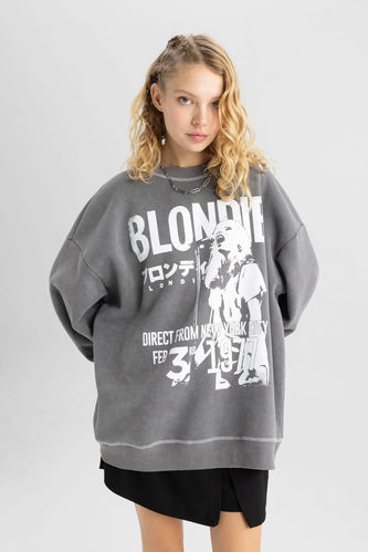 Coool Blondie Oversize Bisiklet Yaka Kalın Yıkamalı Sweatshirt