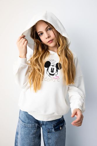 Kız Çocuk Disney Mickey & Minnie Relax Fit Kapüşonlu Sweatshirt