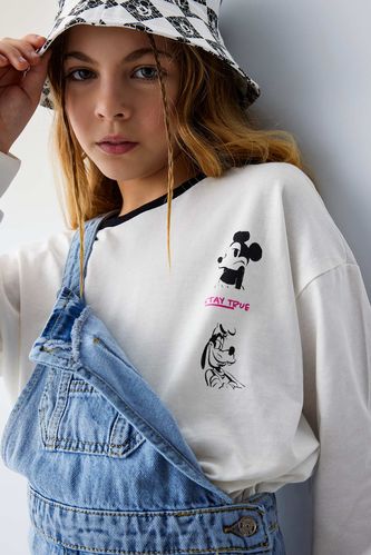 Kız Çocuk Disney Mickey & Minnie Crop Bisiklet Yaka Uzun Kollu Tişört