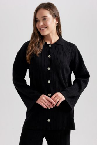 Regular Fit Polo Yaka Düğmeli Triko Hırka