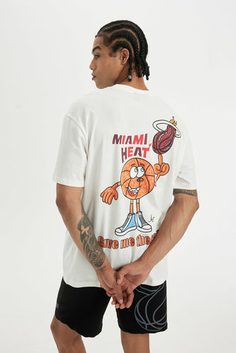 DeFactoFit NBA Miami Heat Boxy Fit Bisiklet Yaka Kısa Kollu Tişört