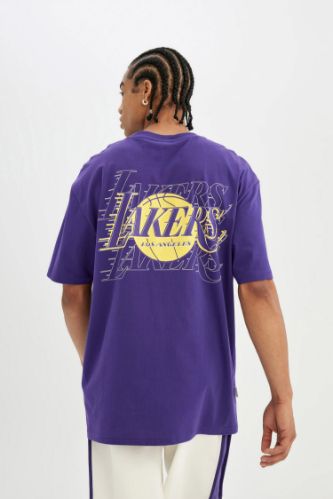 DeFactoFit NBA Los Angeles Lakers Boxy Fit Bisiklet Yaka Kısa Kollu Tişört
