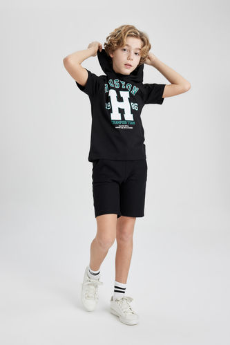 Boy Printed Hooded T-Shirt Shorts 2 Piece Set