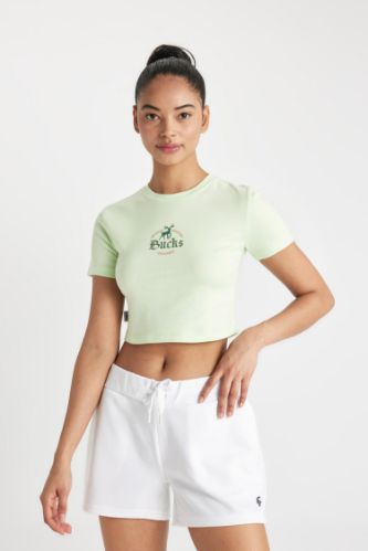 DeFactoFit NBA Milwaukee Bucks Crop Bisiklet Yaka Kısa Kollu Tişört
