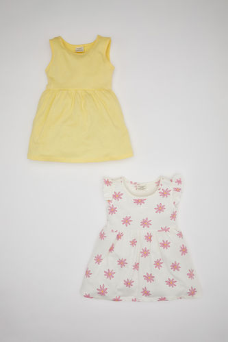 Kız Bebek Desenli Kolsuz 2'li Elbise